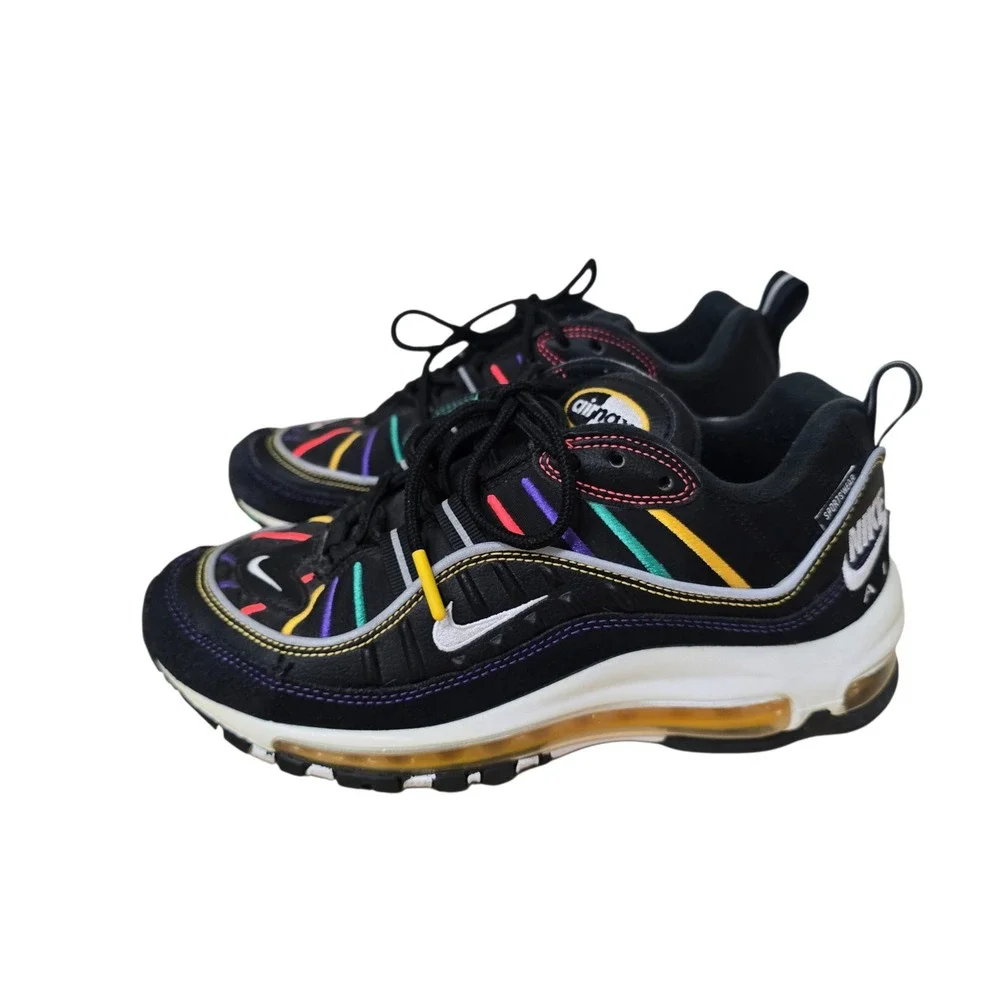 Nike Air‎ Max 98 Black Multicolor Stripes Athletic Running Shoes GS Size 6.5Y